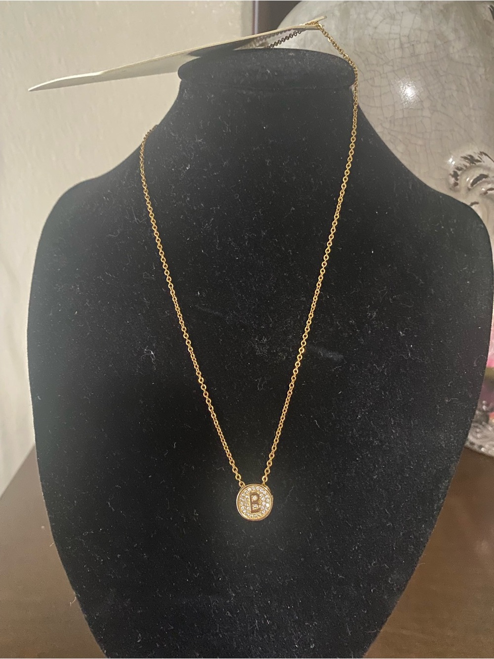 Gold Crystal Initial Pendant Necklace - B